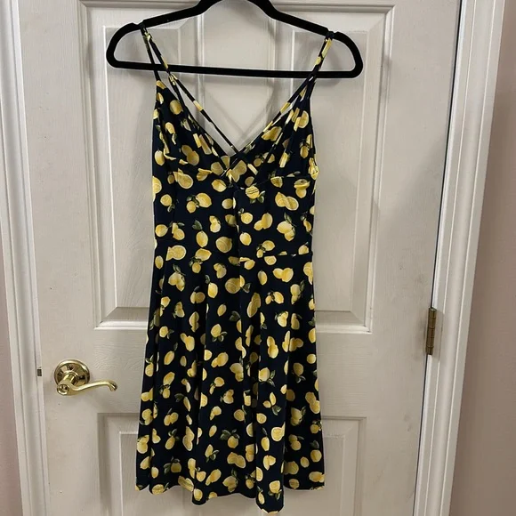 Nine Britton Navy and Yellow Lemon Print Mini Dress - Picture 8 of 11